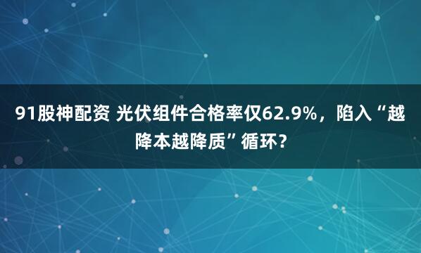 91股神配资 光伏组件合格率仅62.9%，陷入“越降本越降质”循环？