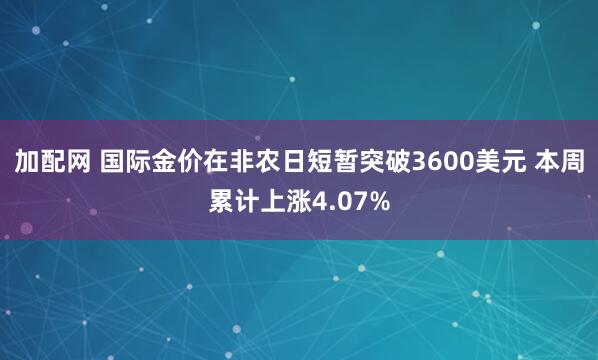 加配网 国际金价在非农日短暂突破3600美元 本周累计上涨4.07%
